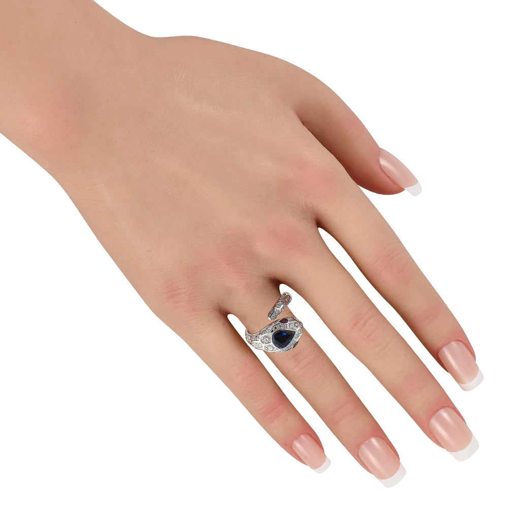 LB Exclusive Platinum 0.38ct Diamond and Sapphire Snake Ring MF20-040926