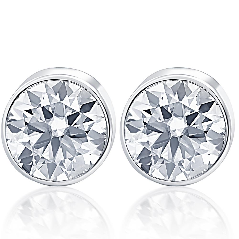 .50Ct Round Brilliant Cut Natural Quality VS2-SI1 Diamond Stud Earrings in 14K Gold Round Bezel Setting