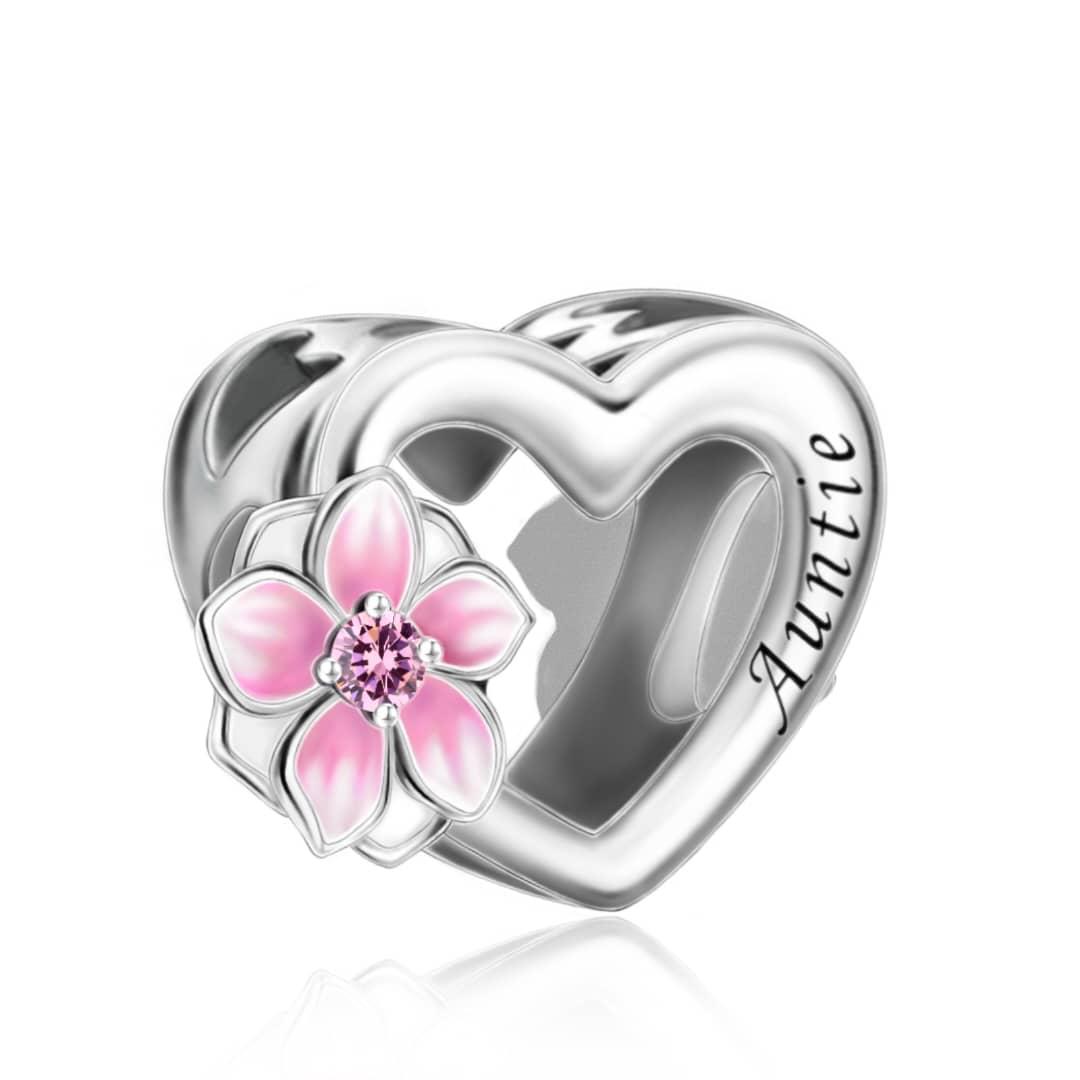Auntie Heart Cherry Blossom Charm