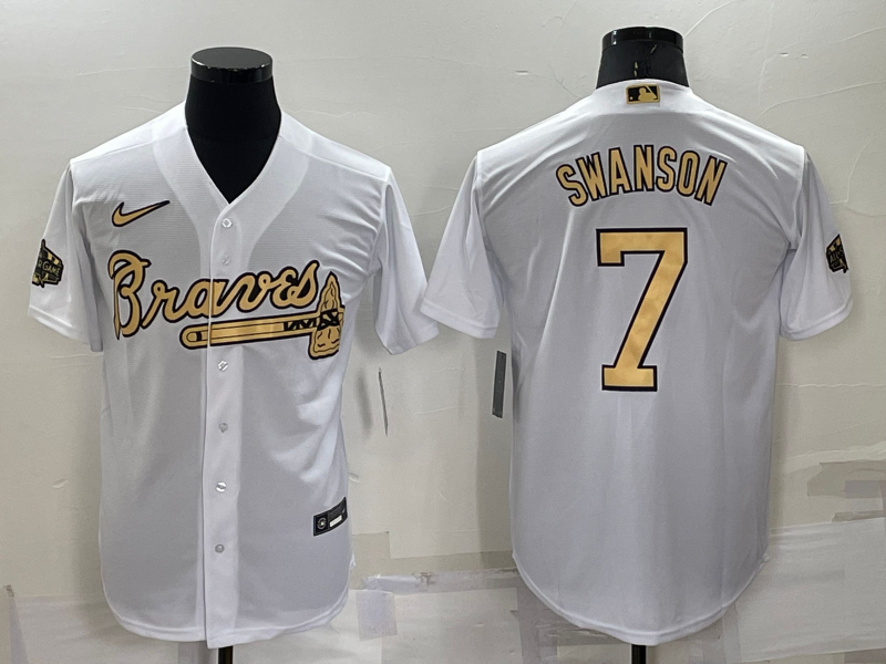 Men's Atlanta Braves Dansby Swanson #7 White Stitched Jersey1