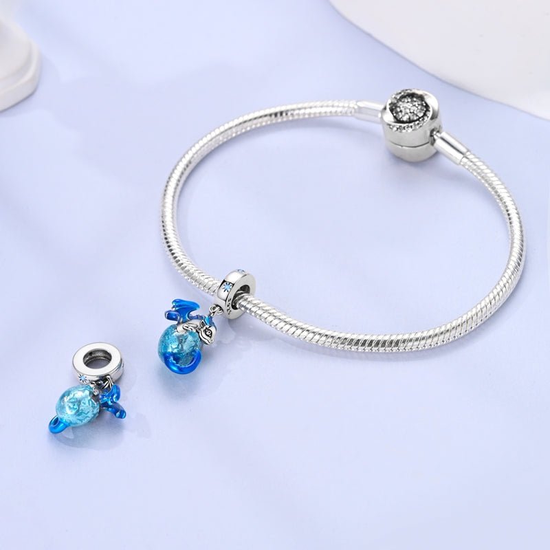 Blue Dragon & Globe Dangle Charm