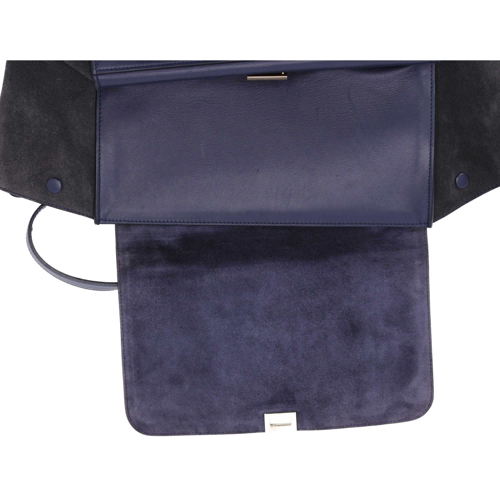 Celine Trapeze Medium Handbag Light Brown Dark Navy Leather Suede