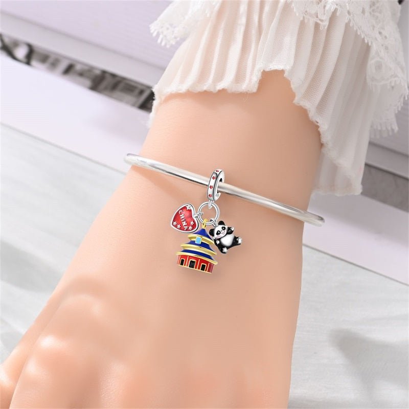 China Temple, Panda & Heart Flag Dangle Charm