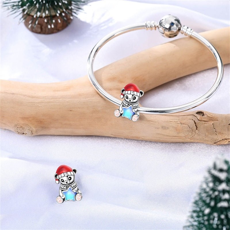 Christmas Teddy Bear with Blue Star Charm