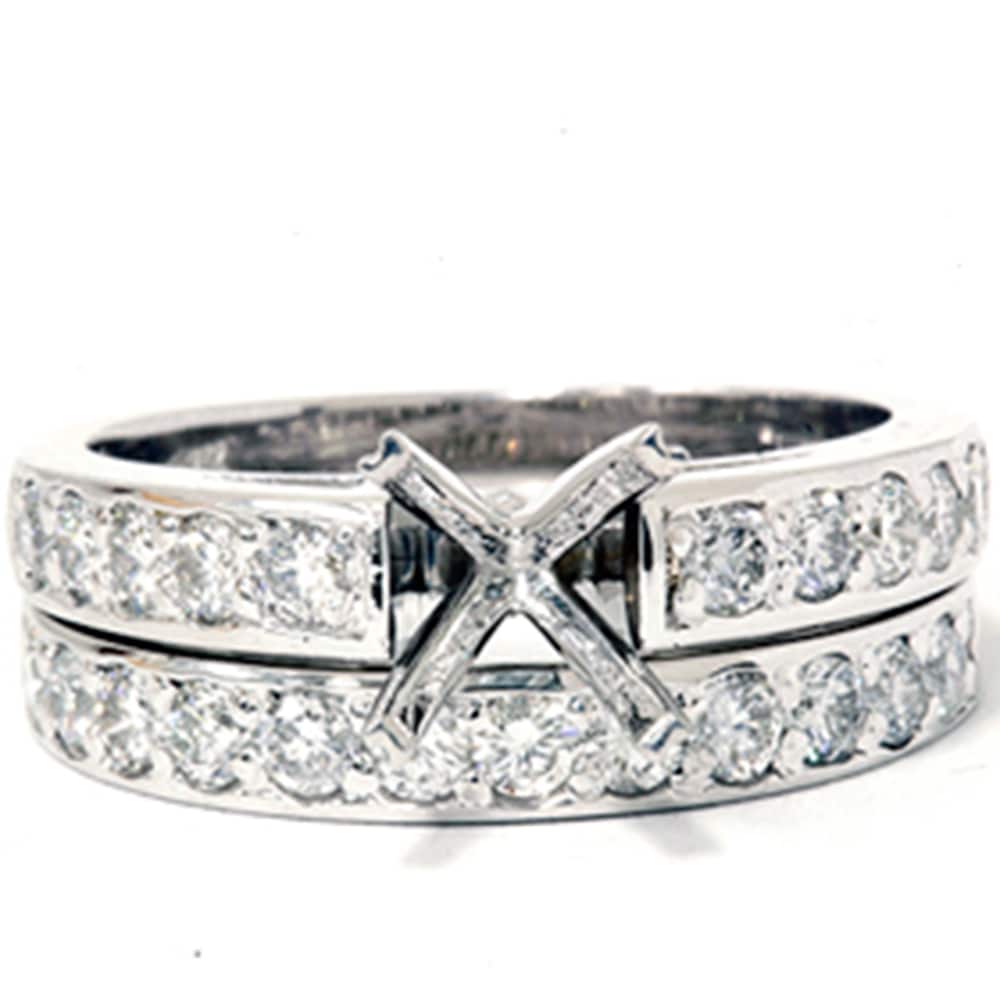 7/8ct Diamond Semi Mount Ring Set 14K White Gold Size: 6.5
