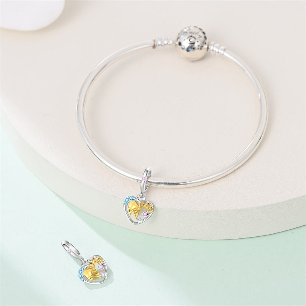 Dad & Child Holding Hands Heart Dangle Charm