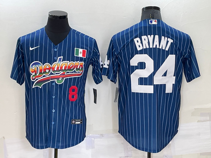 Men's Los Angeles Dodgers Kobe Bryant #8-24 Blue Stitched jersey
