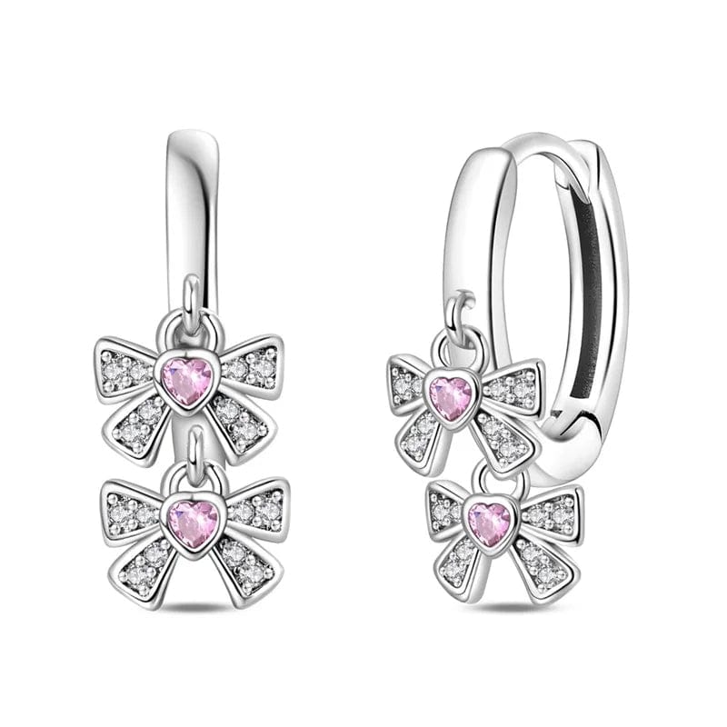 Double Bow Dangle Hoop Earrings