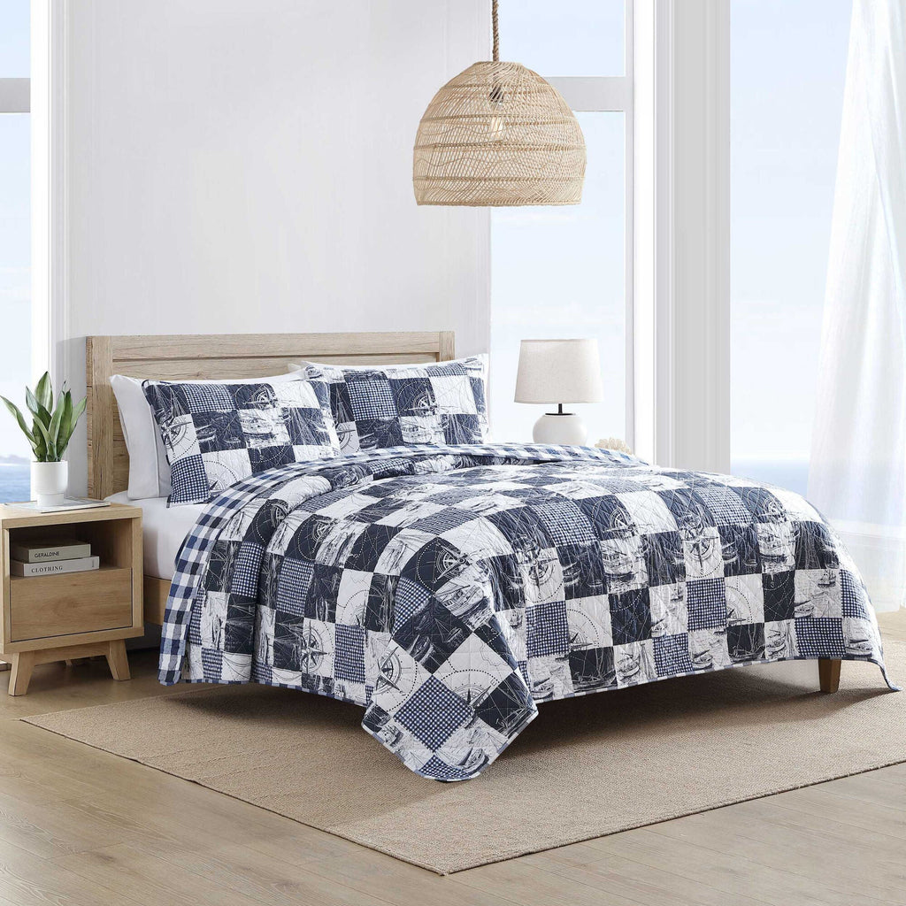 Nautica Sailor's Patchwork Blue King Quilt Set