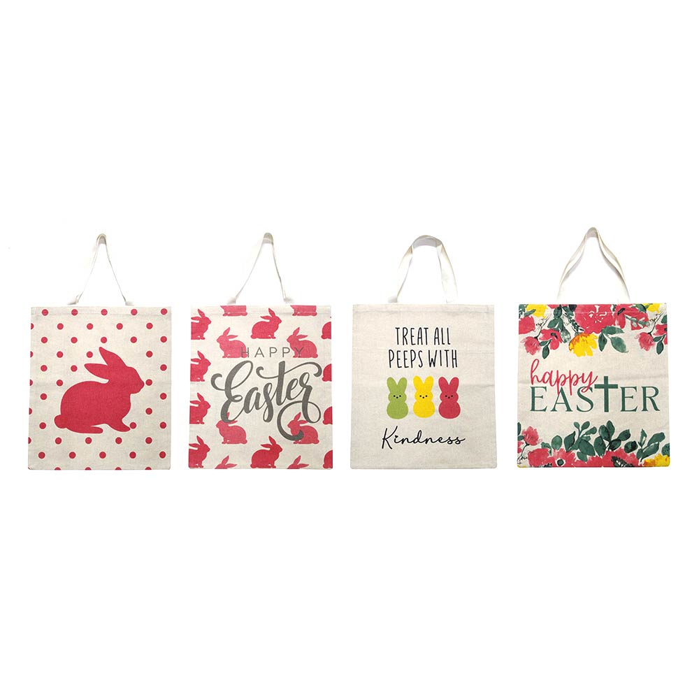 HAPPY EASTER Bunny Pattern Printed Canvas Shoulder Tote Bag