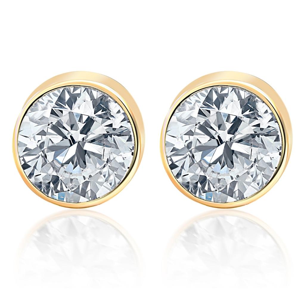 .75Ct Round Brilliant Cut Natural Diamond Stud Earrings in 14K Gold Round Bezel Setting