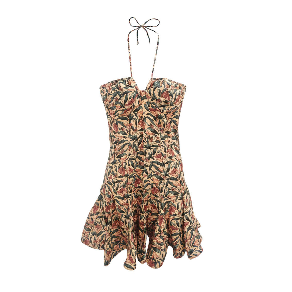 AGUA BY AGUA BENDITA YELLOW AND GREEN 'ANTURIO MONARCA AMARILLO' DRESS - SIZE L