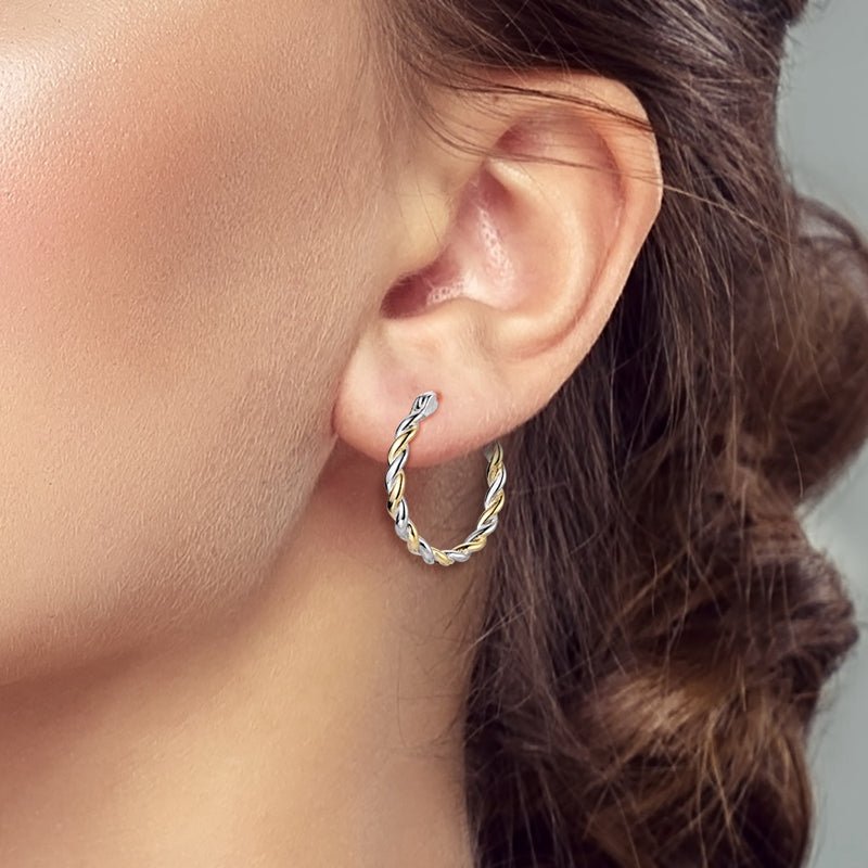 Gold & Silver Twisted Rope Hoop Earrings