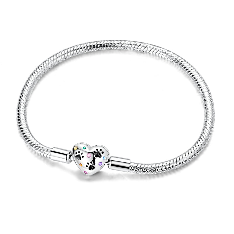 Heart Paw Print Charm Bracelet