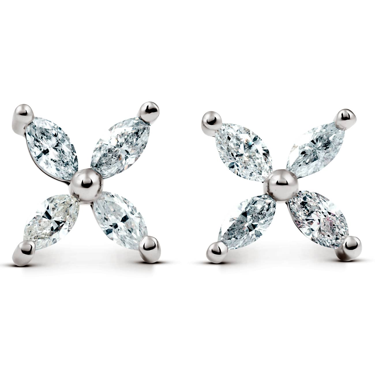 5/8ct Diamond Eight-Stone Marquise Studs 14K White Gold Womens Earrings