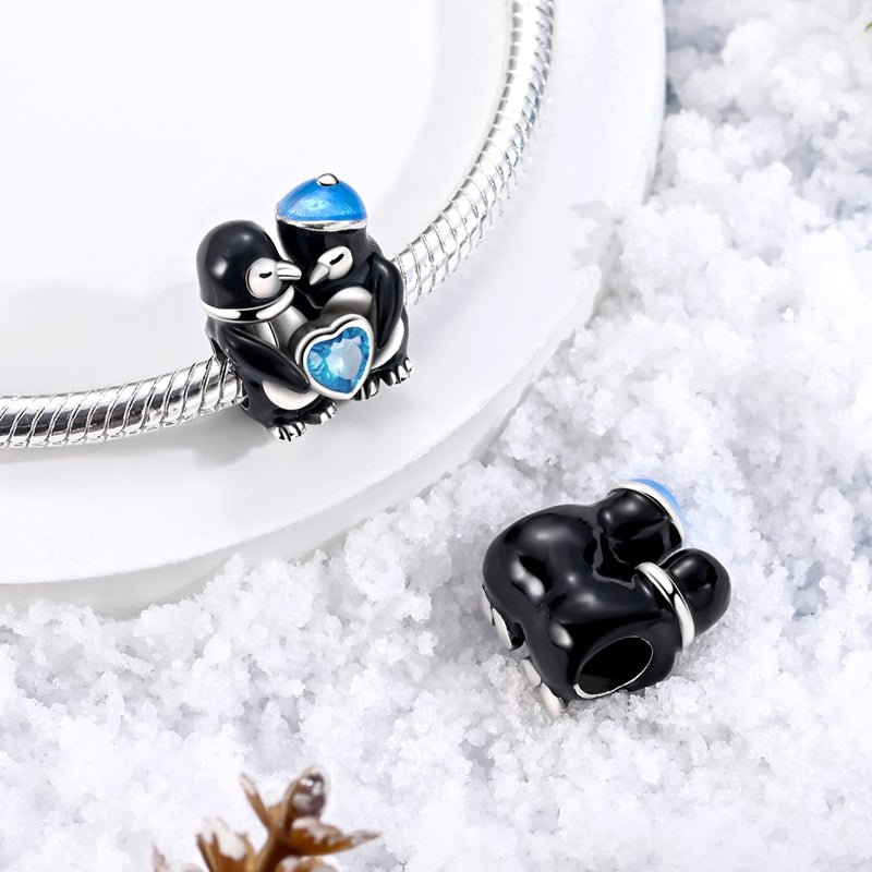 Loving Penguins with Blue Heart Charm