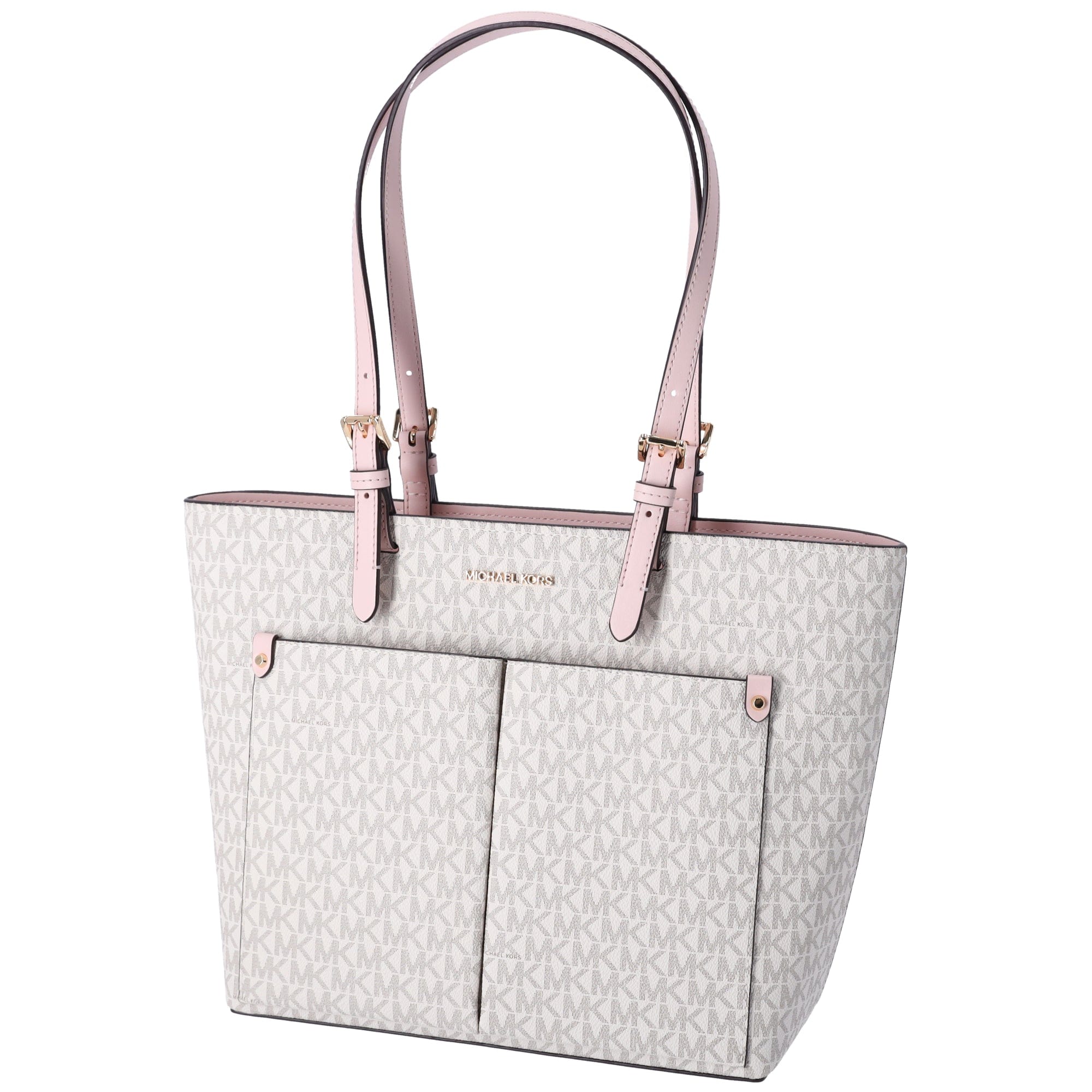 Michael Kors Jet Set Travel Medium Double Pocket Tote Vanilla MK Blush Pink