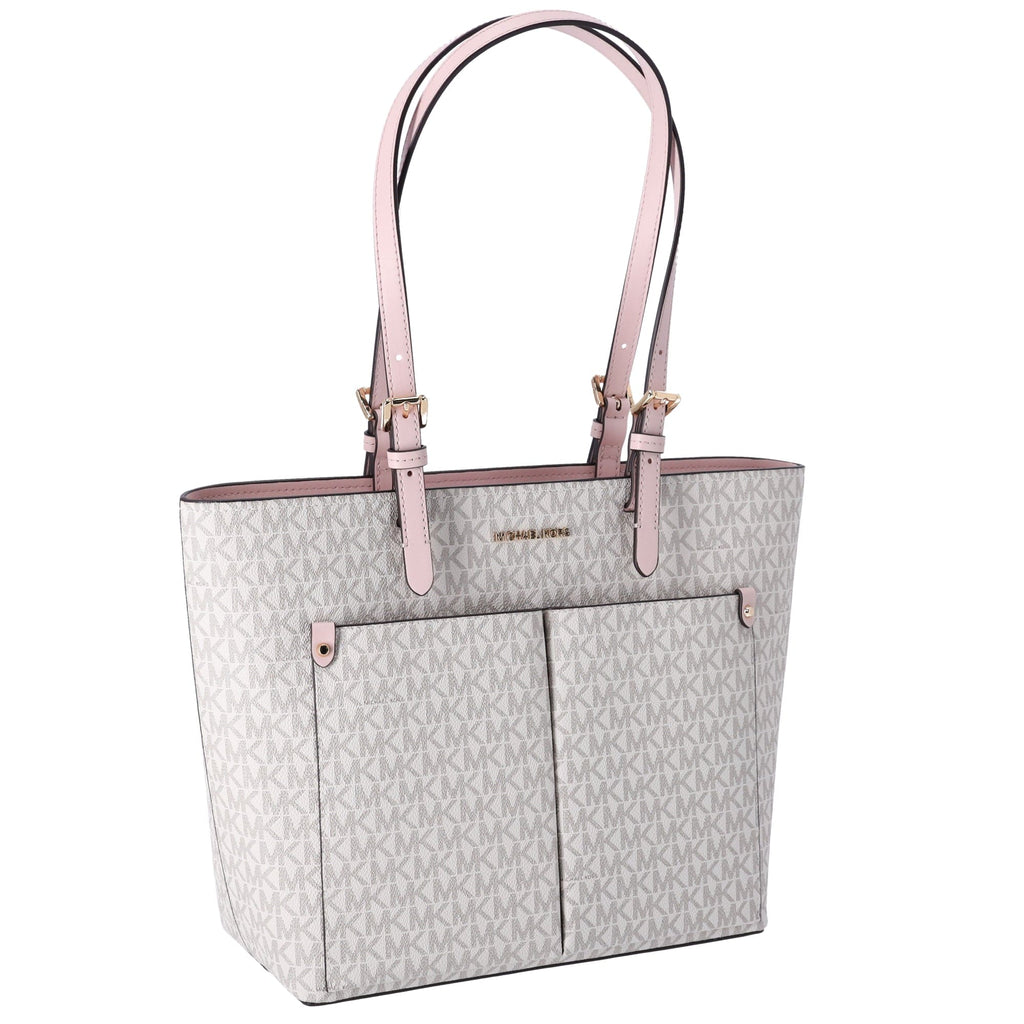 Michael Kors Jet Set Travel Medium Double Pocket Tote Vanilla MK Blush Pink