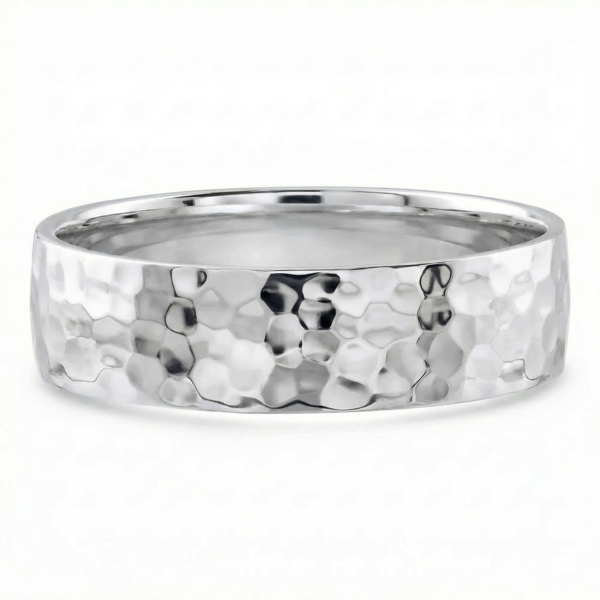 Men's Polished Hammered Wedding Band 14k Gold or Platinum
