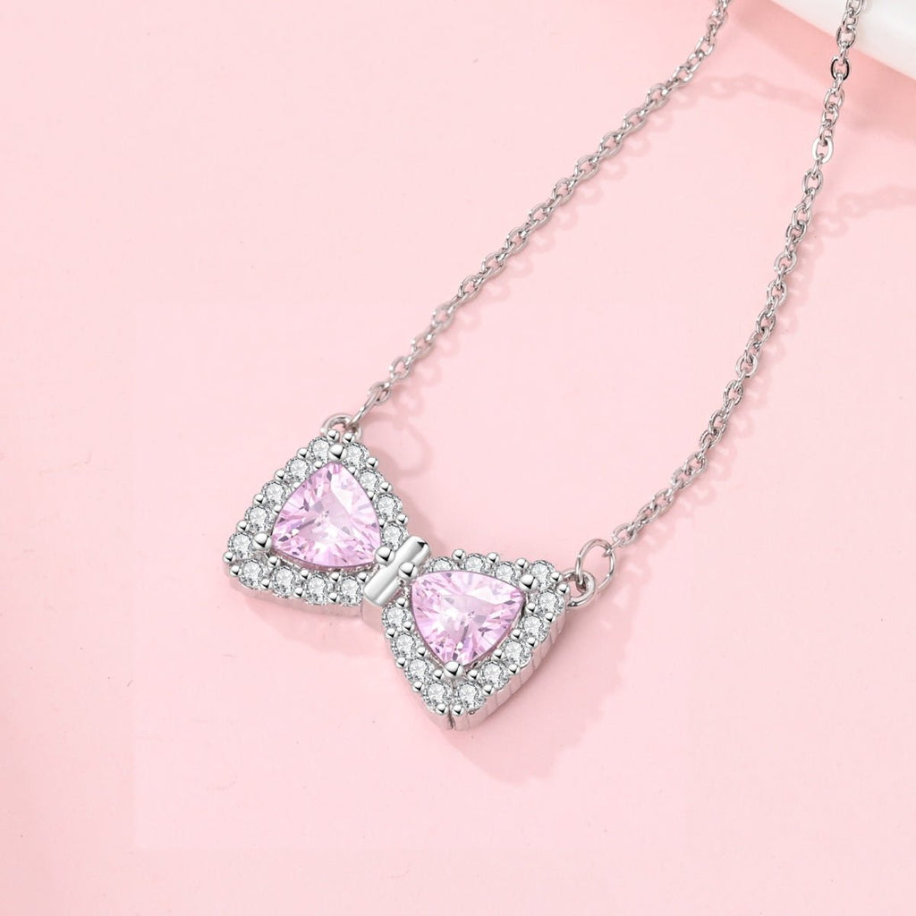 Pink Bow Gemstone Necklace