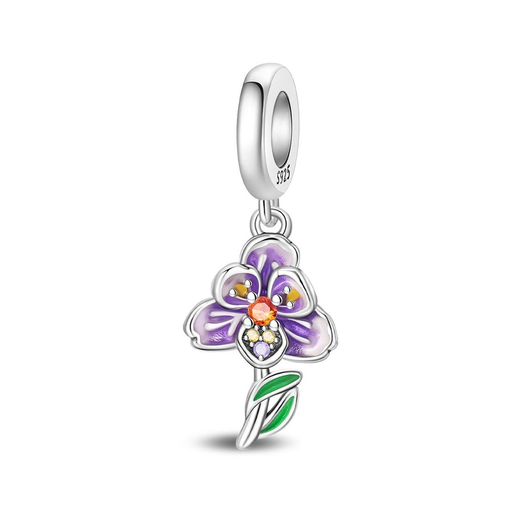 Purple Orchid & Blossom Flower Charm Trio