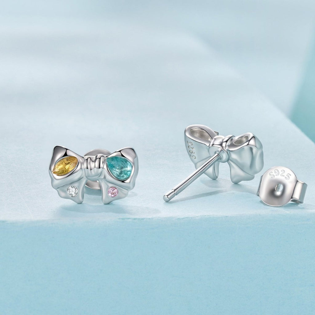 Rainbow Bow Stud Earrings