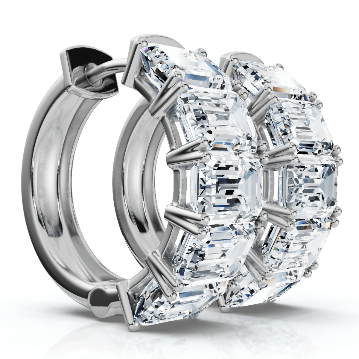 6Ct Emerald Cut Diamond Hoops 14k Gold Lab Grown Earrings