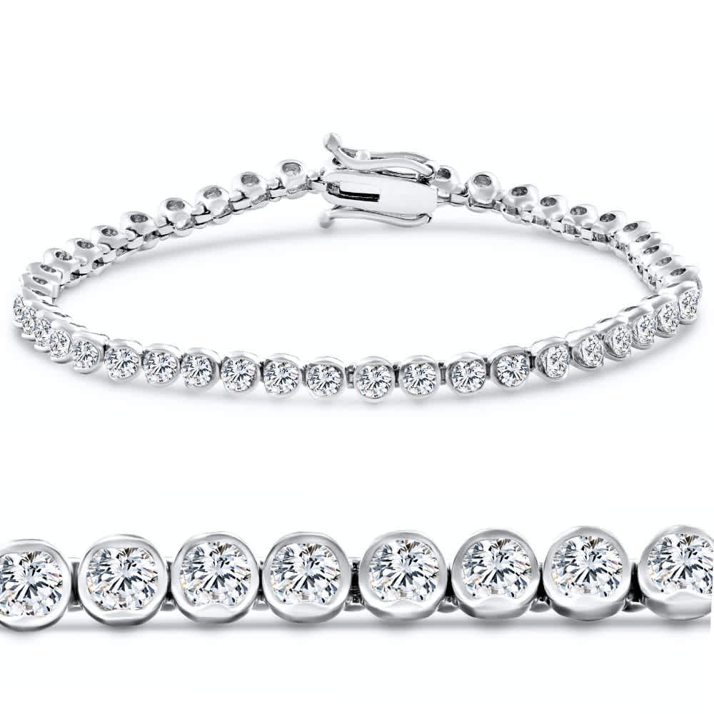 5Ct Diamond Half Bezel Tennis Bracelet 14k White or Yellow Gold 7" Lab Grown