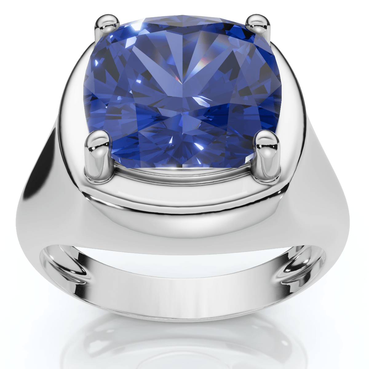5Ct Cushion Blue Sapphire Button Ring 14k Gold lab Grown