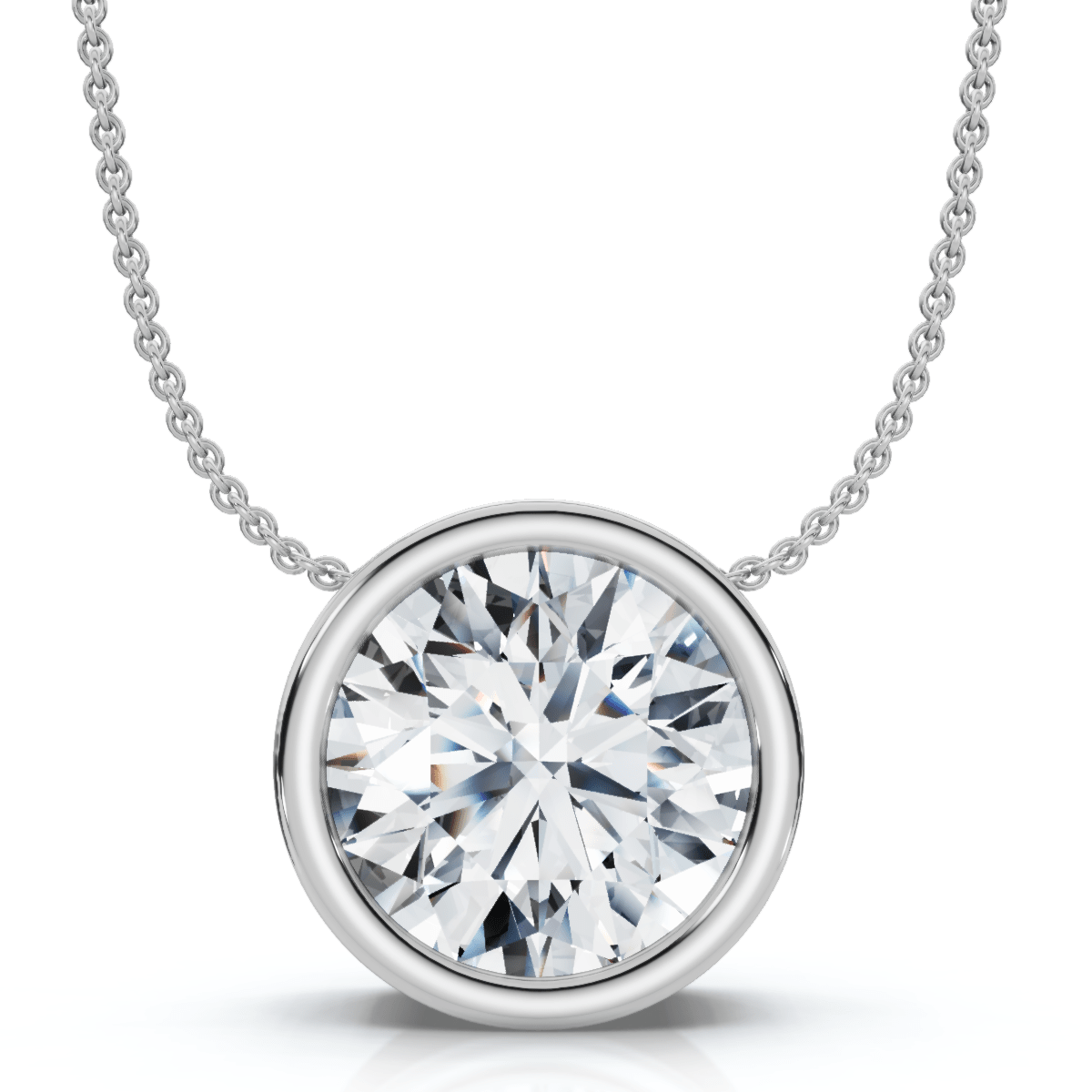 1Ct Certified Bezel Round Cut Diamond Pendant 14k Gold 18" Necklace Lab Grown