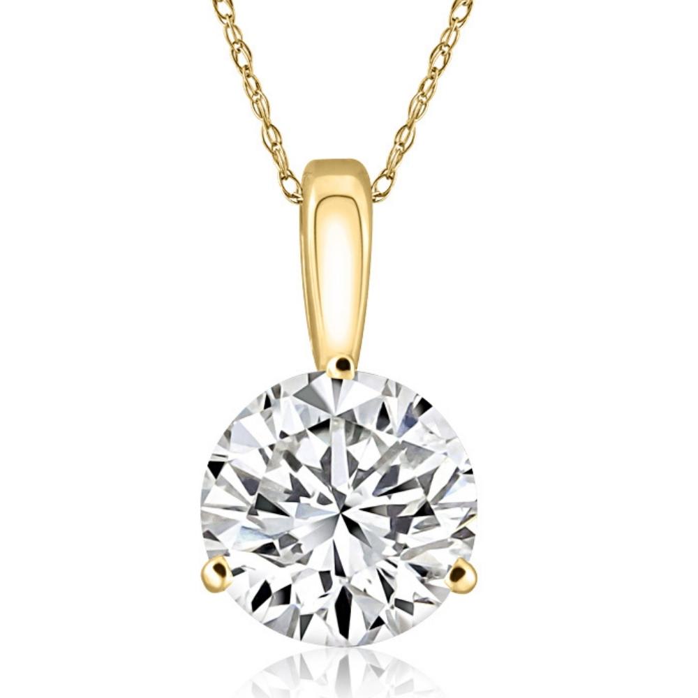 4Ct Round Moissanite 3-Prong Martini Solitaire Pendant 14k Yellow Gold