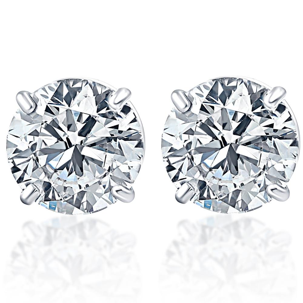 .85Ct Round Brilliant Cut Natural Quality VS2-SI1 Diamond Stud Earrings in 14K Gold Basket Setting