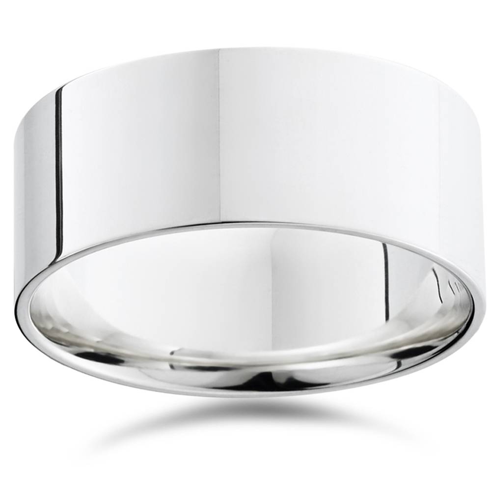 9mm Flat High Polished Wedding Band 10K White Gold Size Selectable