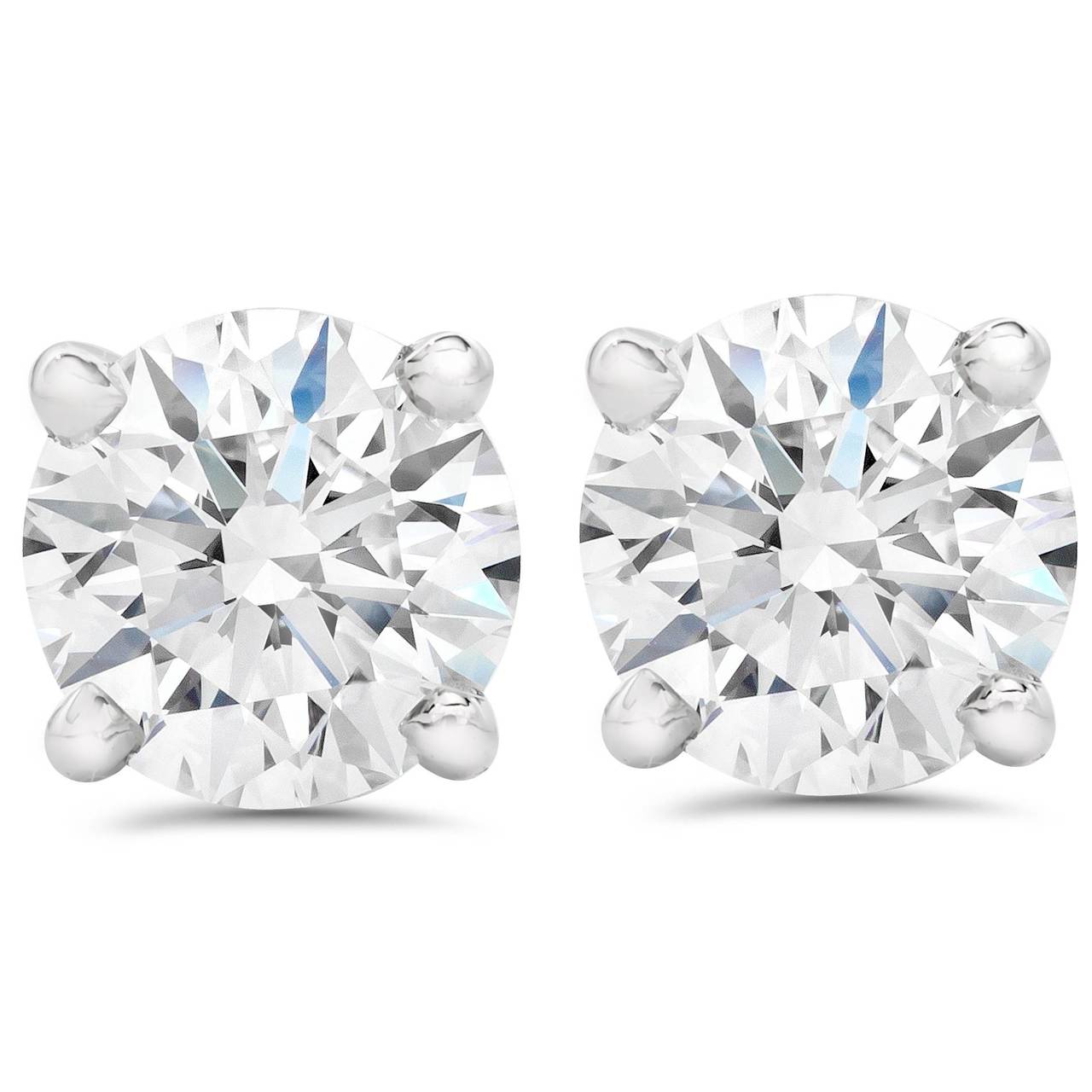 Certified 2Ct TW Diamond Studs Screw Back 14k White Gold Lab Grown