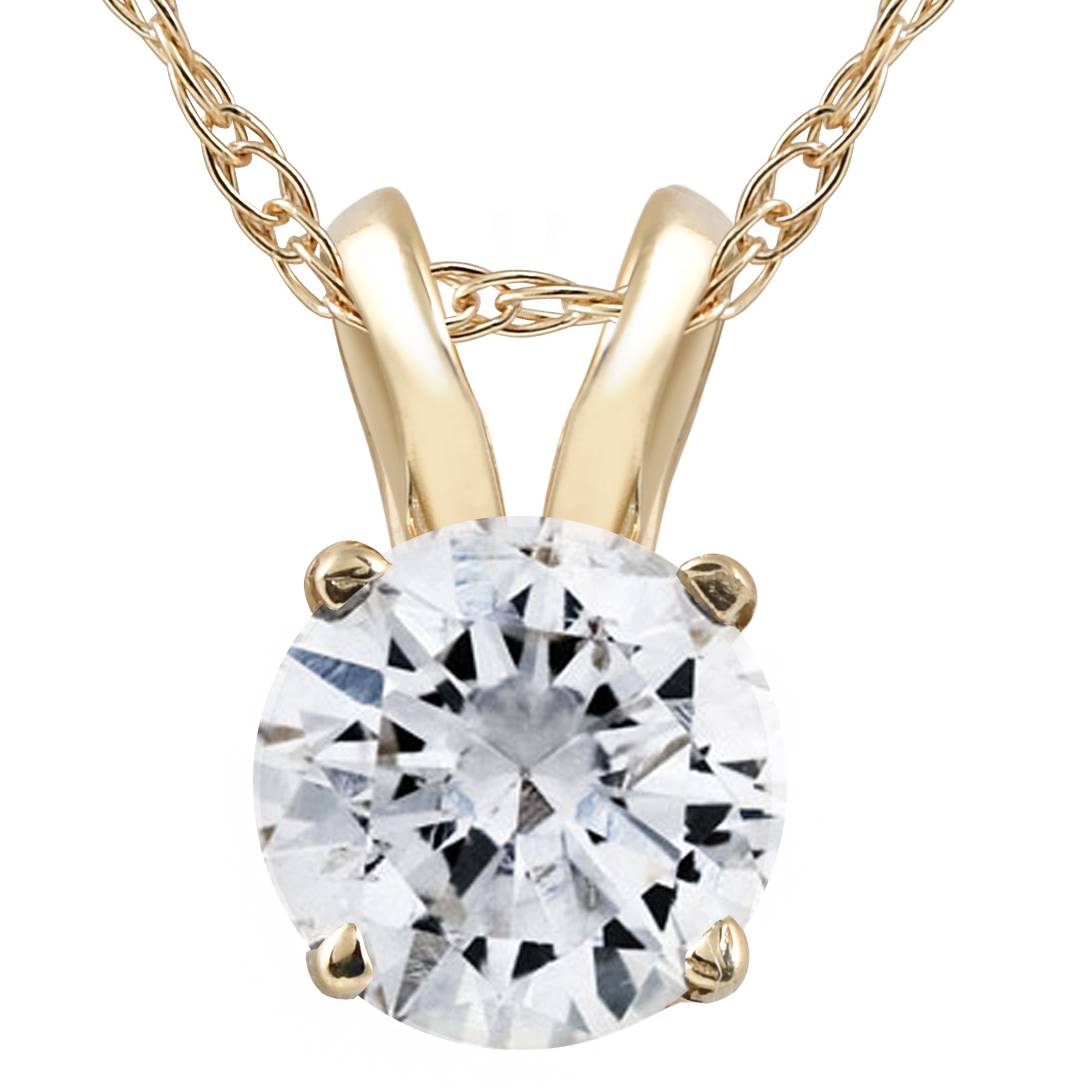3/4ct Diamond Solitaire Pendant 14K Yellow Gold Womens Necklace Enhanced