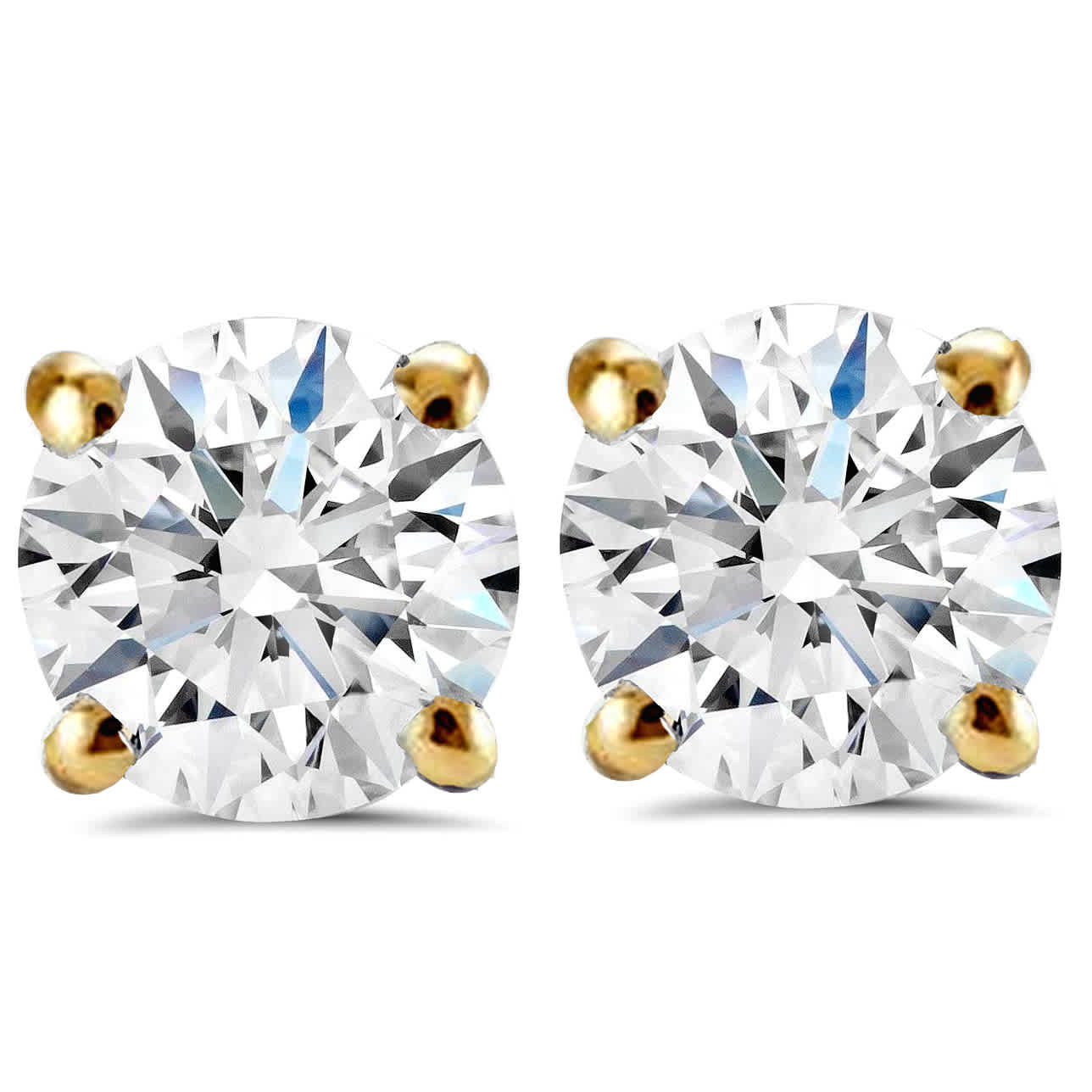 1 1/2 ct Round Round Diamond Studs with Screw Backs 14k Yellow Gold